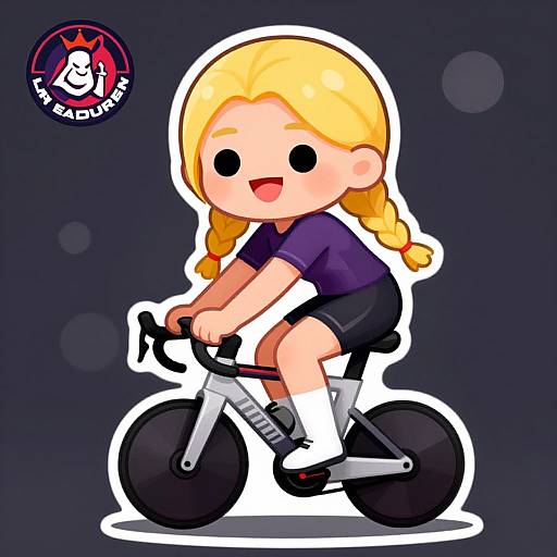 Cheerful Blonde Cartoon Woman Cycling