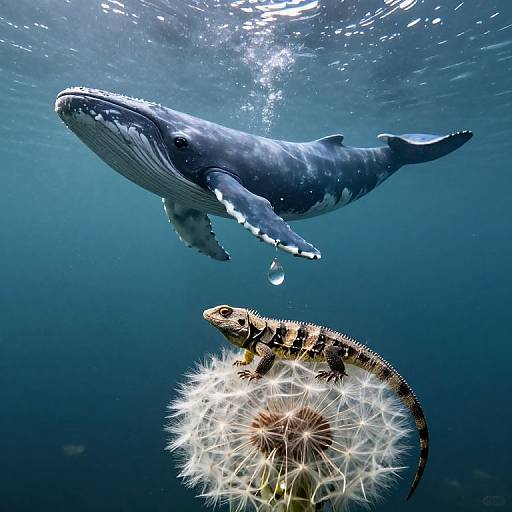 Giant Whale in Raindrop Over Lizard