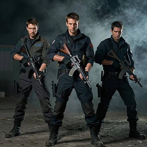 Intense Vigilantes in Smoky Darkness