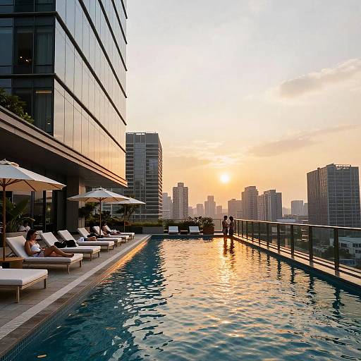 Luxurious Urban Rooftop Pool Sunset