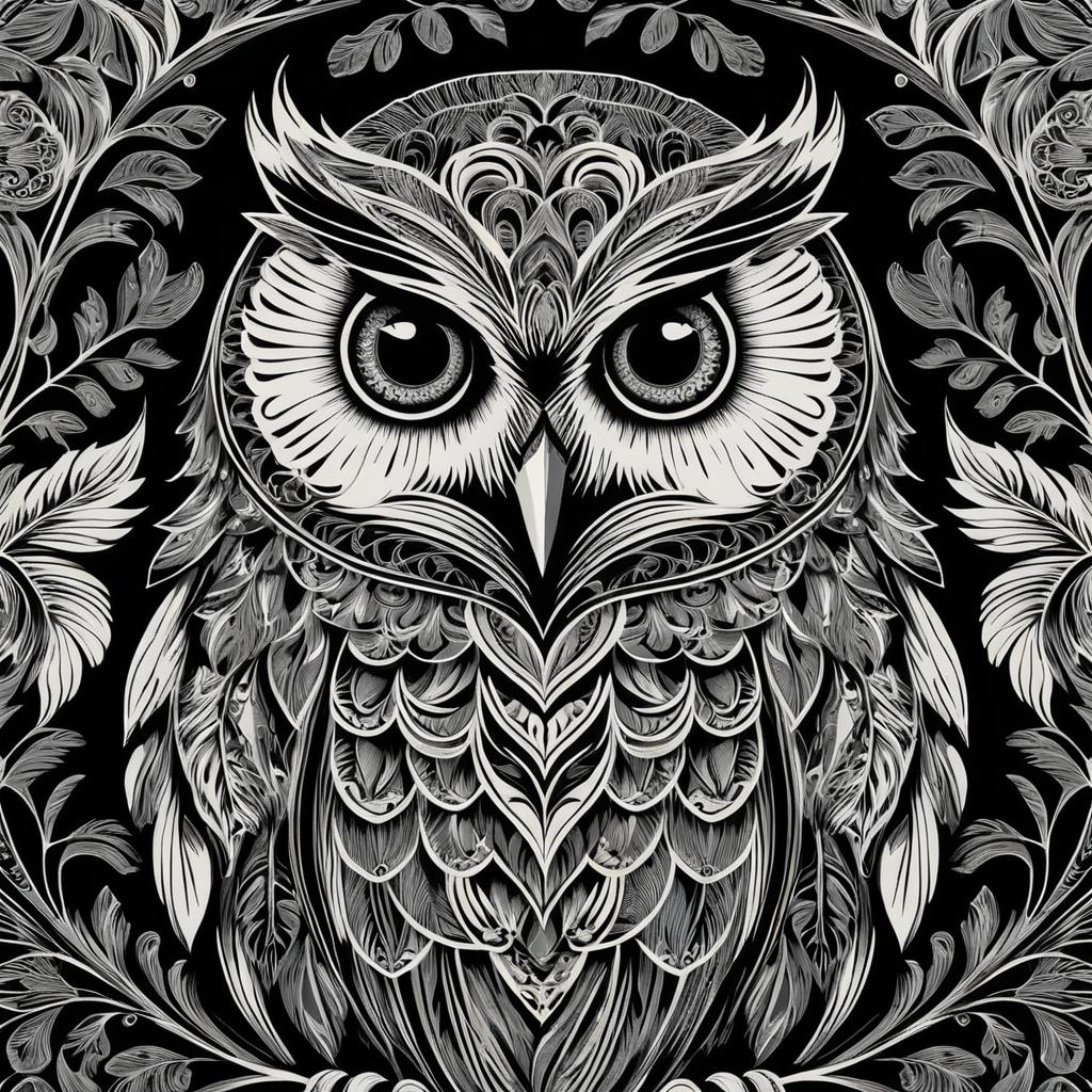 Intricate Woodcut of a Wise Owl