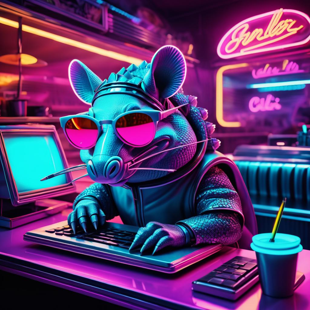 Surreal Funky Armadillo in Retro Diner