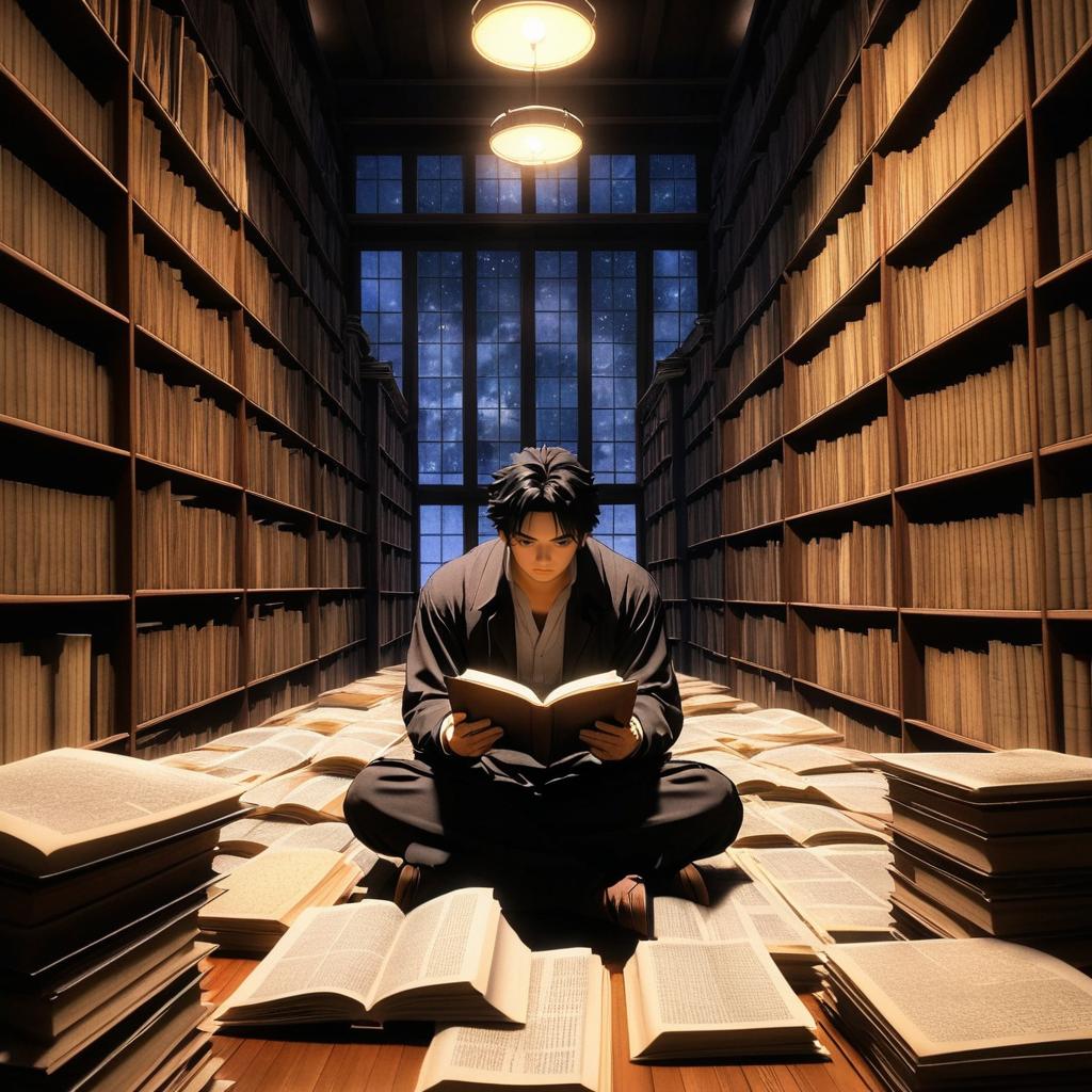 Introspective Writer in Dim Library