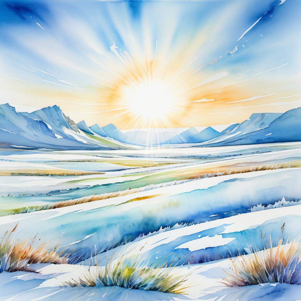 Vibrant Watercolor Arctic Tundra Scene