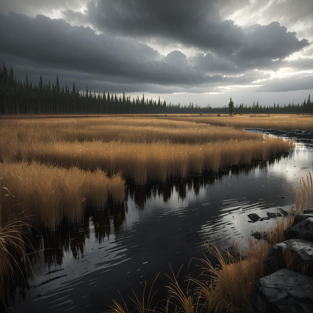 Photorealistic Reed Bog in Afternoon Light