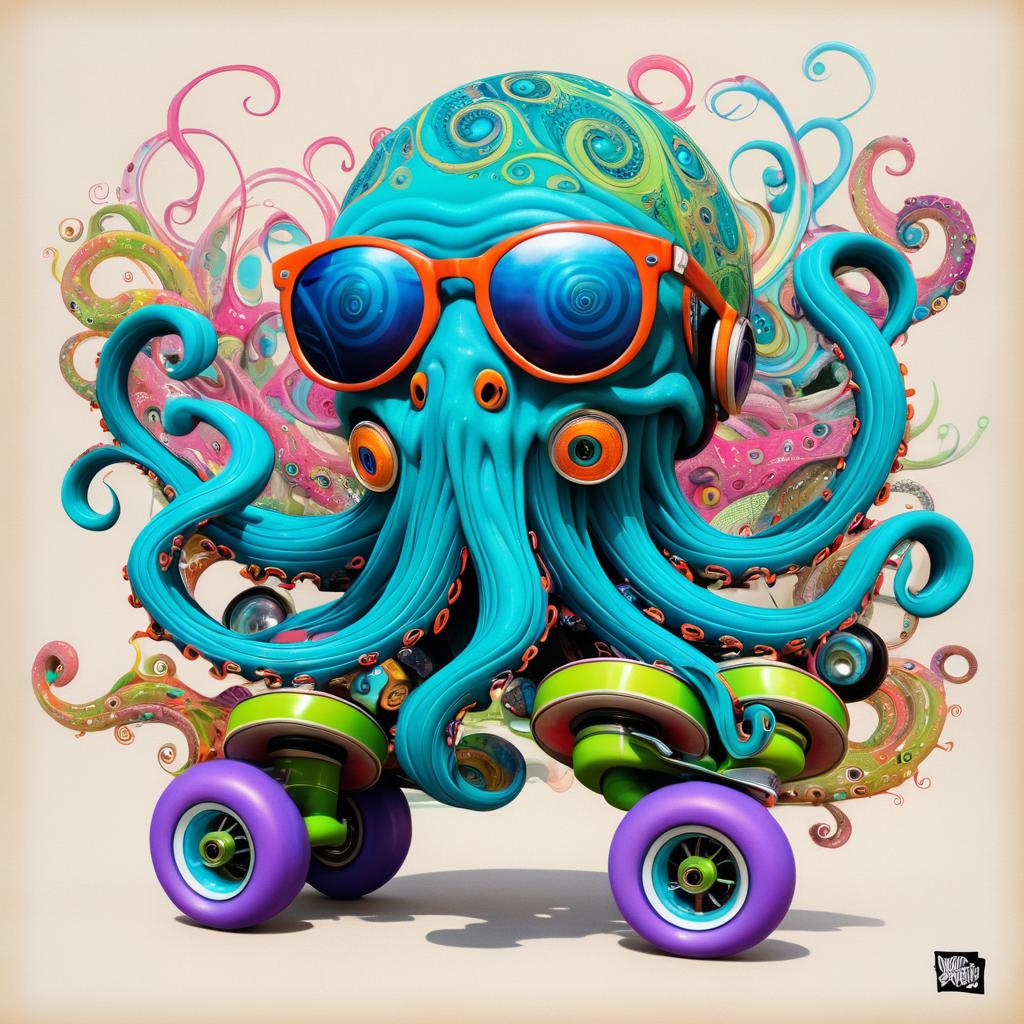 Surreal Octopus in Shades and Skates