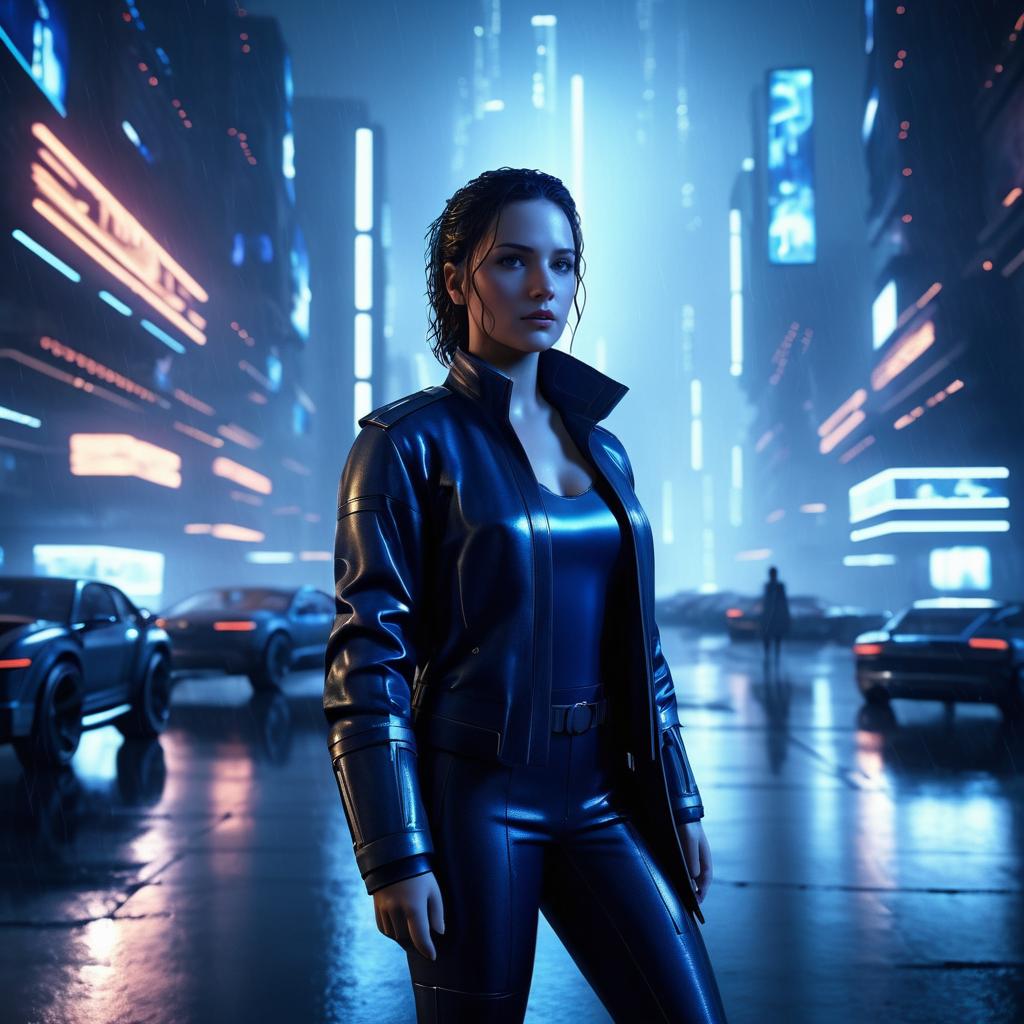 Katniss in a Futuristic Rainy City