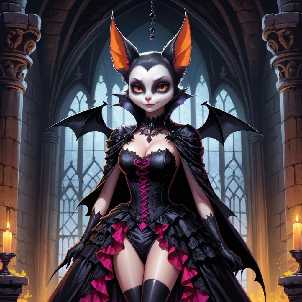 Gothic Ecchi Bat in Dark Castle Art