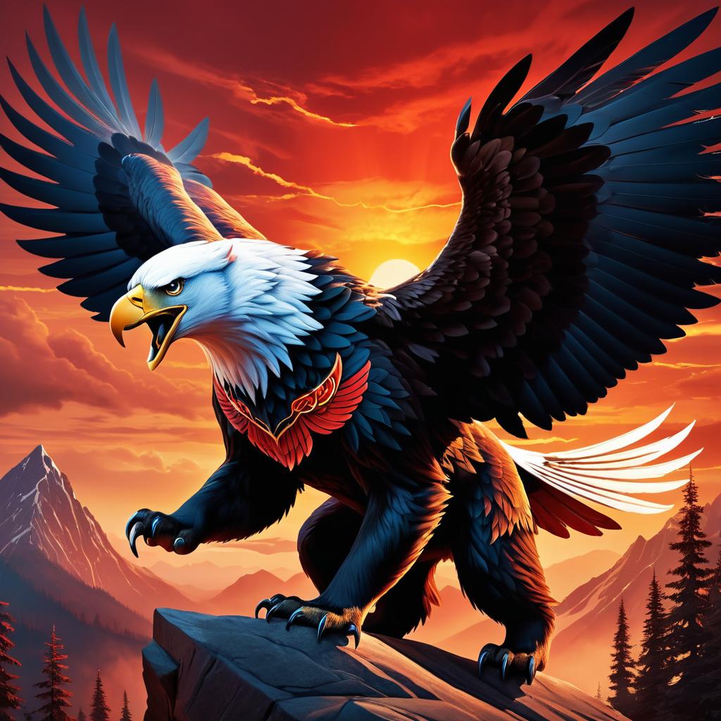 Mythical Beast: Bear-Eagle Fusion at Sunset