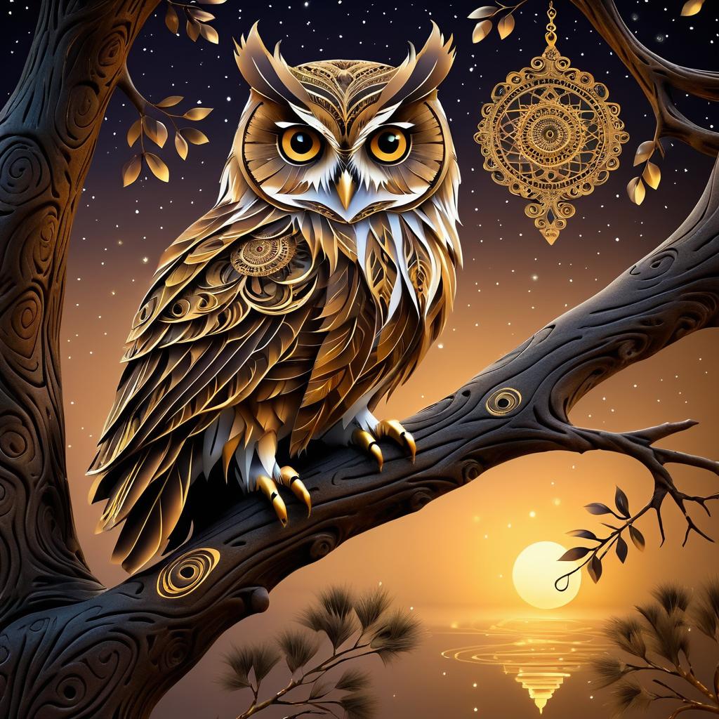 Mystical Owl on Ancient Tree Branch