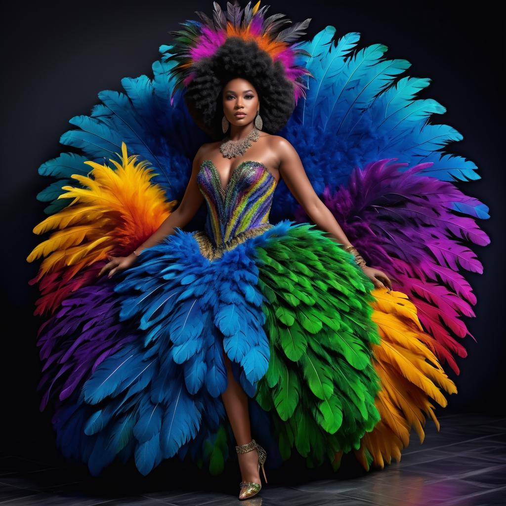 Exotic Feathered Dress on Elegant Model