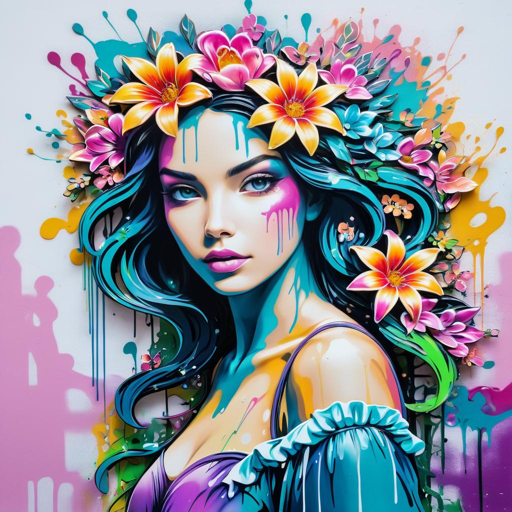 Vibrant Flower Siren Street Art Masterpiece