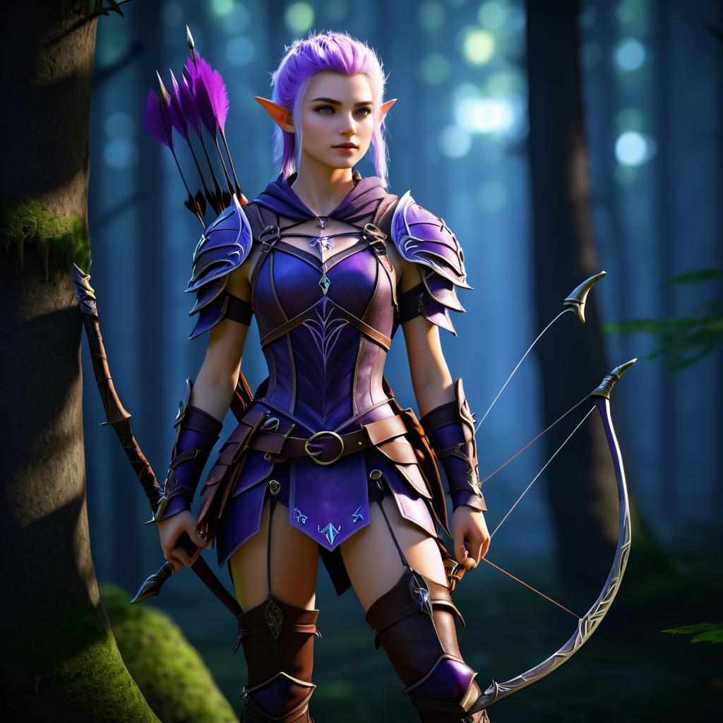 Moonlit 3D Elf Archer in Forest