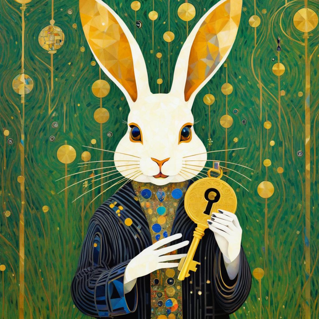 Surreal Rabbit with Key in Klimt Style