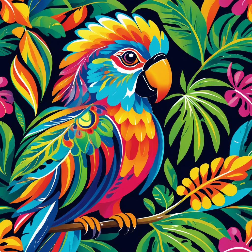 Vibrant Tropical Folk Art Parrot Design