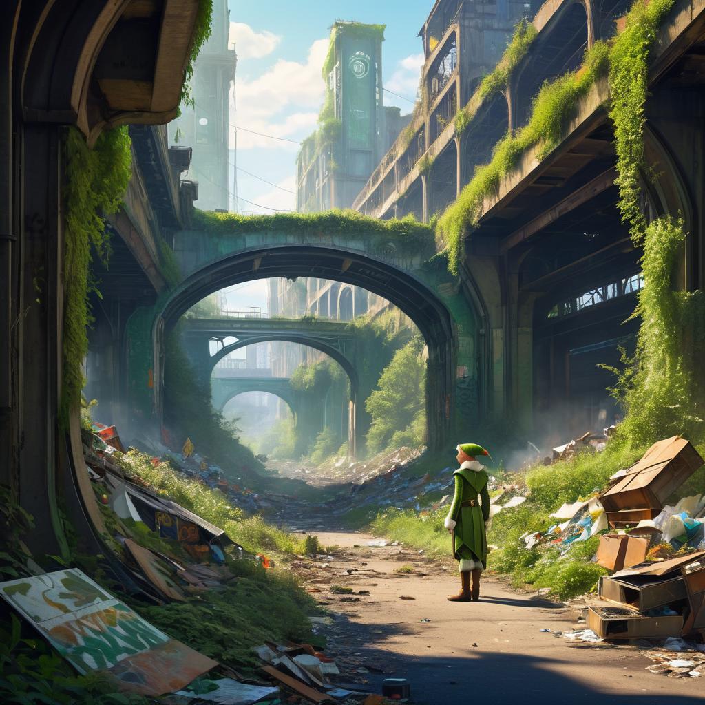 Futuristic Elf Amidst Abandoned Landscapes