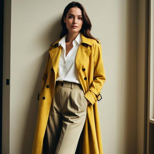 Chic Indoor Fashion: Yellow Trench Showcase
