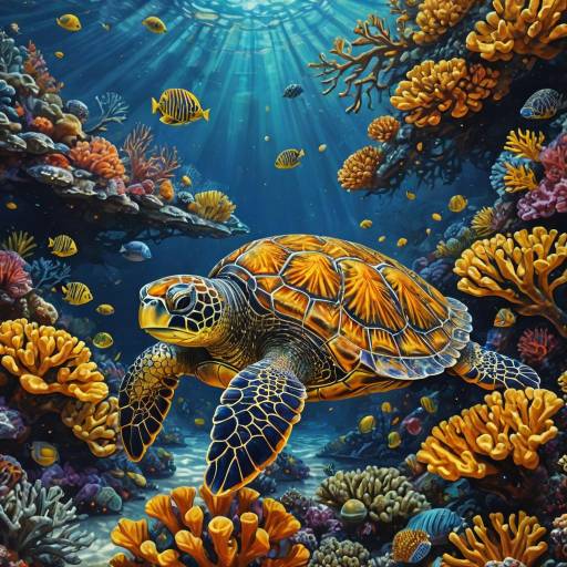 Vibrant Underwater Scene with Sea Turtle