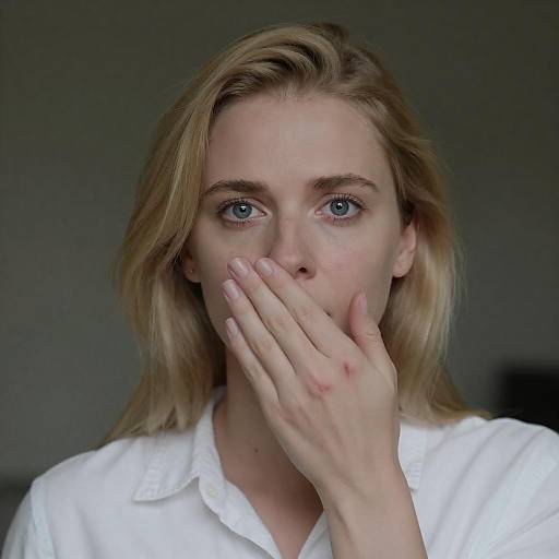 Intense Blonde Woman in White Shirt