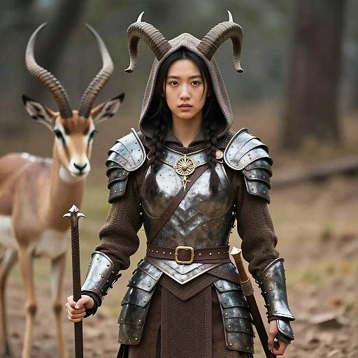 Hooded Horned Antelope Warrior Woman