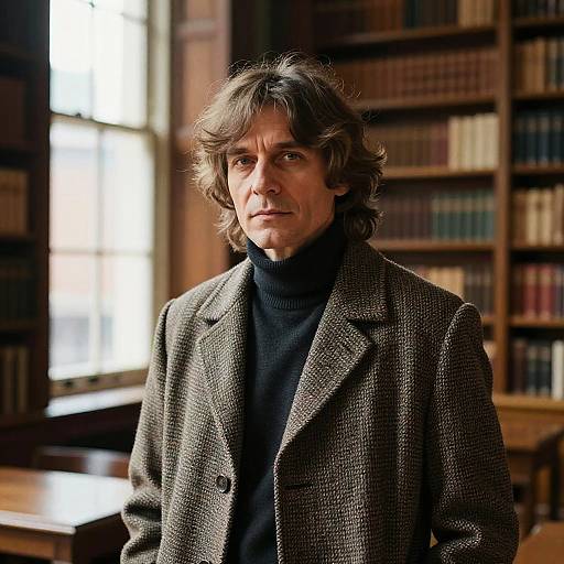 Layered Bangs in Historic Library Editorial