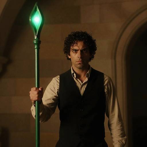 Intense Man with Glowing Green Staff