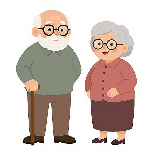 Happy Elderly Couple with Cane