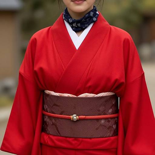 Woman in Red Kimono with Scarf