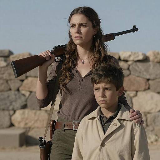 Determined Woman and Worried Boy Portrait