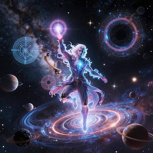 Futuristic Mage Manipulating Space-Time