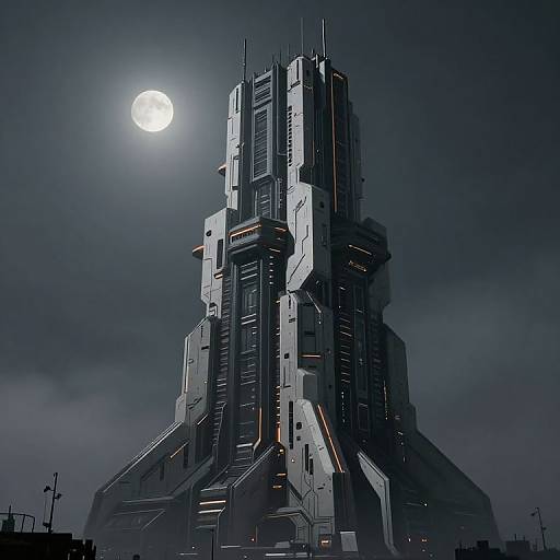 Futuristic Cyberpunk Monumental Building at Night