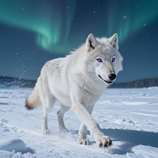 White Wolf Racing Through Icy Tundra