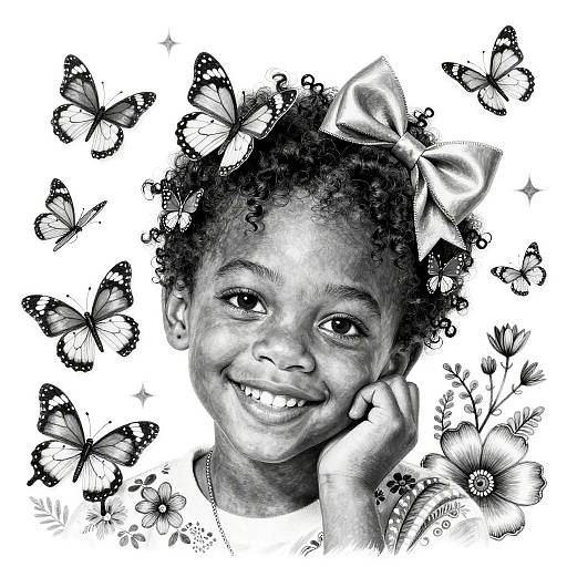 Whimsical Black-and-White Portrait