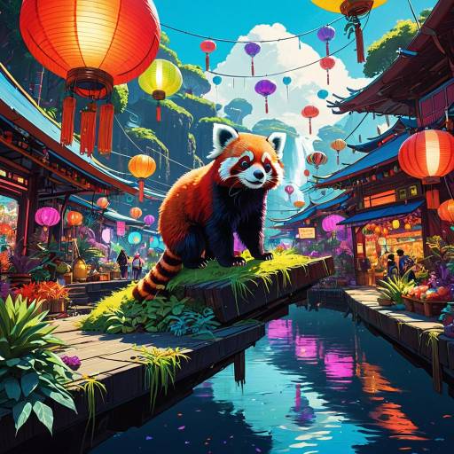 Red Panda in Vibrant Floating Island Market Red Panda in Vibrant Floating Island Market