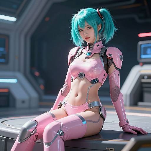 Futuristic Girl in Technological Space Station