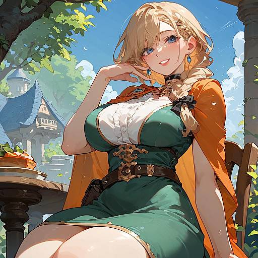 Smiling Braided Girl Sitting on Porch