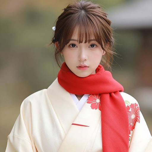 Asian Girl in Floral Kimono