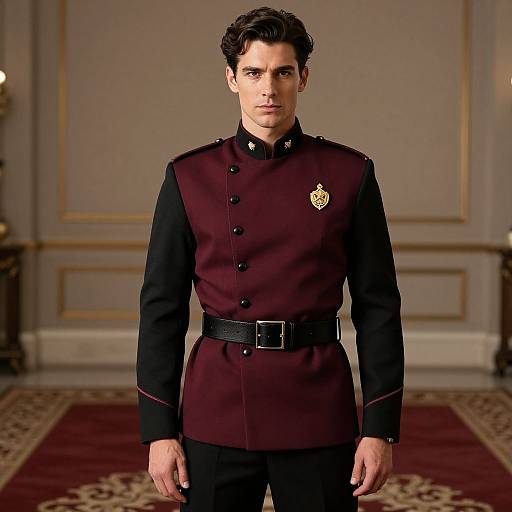 Confident Man in Maroon Uniform