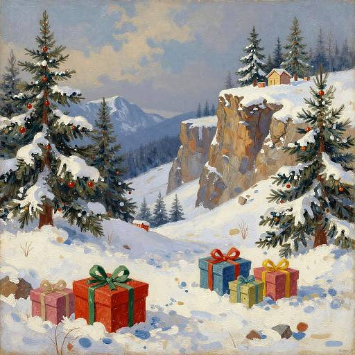 Snowy Cliffs Christmas Painting