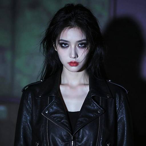 Moody Portrait of Woman with Leather Jacket