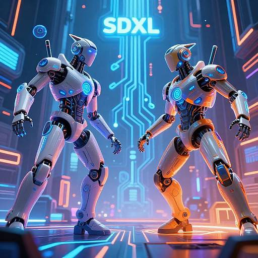 Futuristic AI Duel in Digital Arena