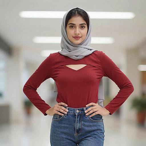 Confident Woman in Gray Hijab