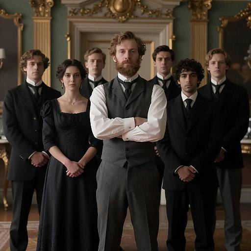 Victorian Group Portrait in Ornate Room