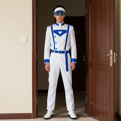 Man in White and Blue Outfit