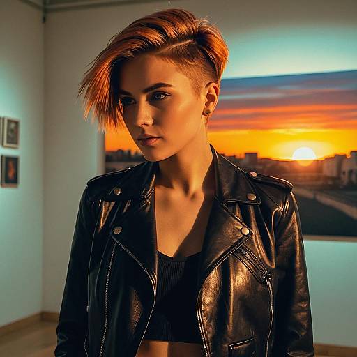Woman with Short Hair Undercut in Leather Jacket