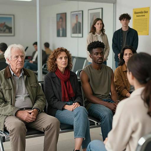 Diverse Group in a Waiting Room Scene