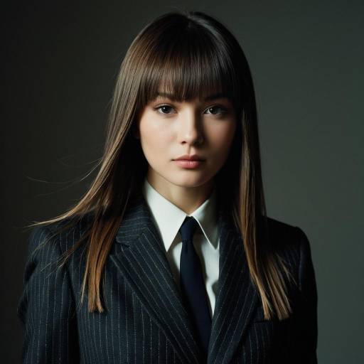 Woman with Fringed Straight Hair in Tailored Suit