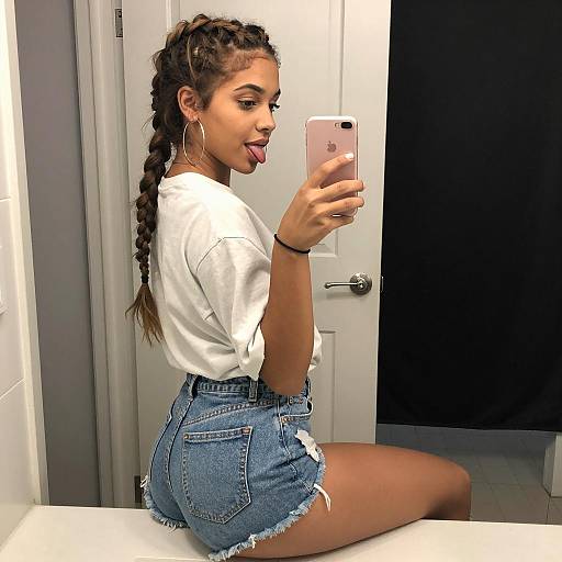 Young Woman Taking Mirror Selfie in Bathroom