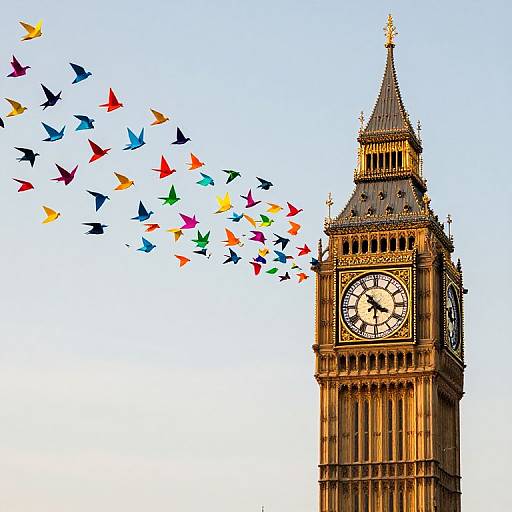 Clocktower Origami Birds at Noon