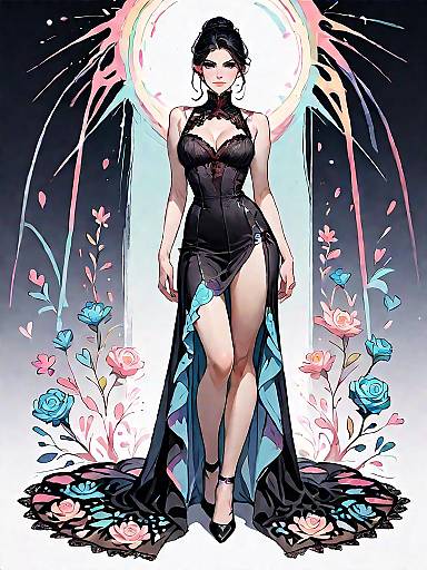 Elegant Woman in Lace Dress Illustration